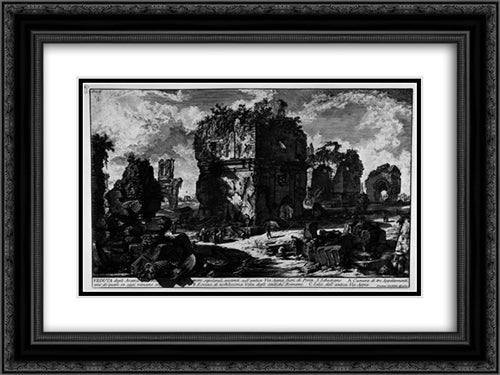 The Roman antiquities, t. 2, Plate XLVII. View the remains of some existing burial chambers on the ancient Via Appia outside the Porta S. Sebastiano 24x18 Black Ornate Wood Framed Art Print Poster with Double Matting by Piranesi, Giovanni Battista