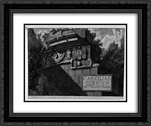 The Roman antiquities, t. 3, Plate LI. Part of the facade of the Tomb of Cecilia Metella Take ornaments that exist today 24x20 Black Ornate Wood Framed Art Print Poster with Double Matting by Piranesi, Giovanni Battista
