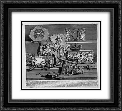 The Roman antiquities, t. 3, Plate XXIX. Fragments of sculptures and various objects found in burial chambers above 22x20 Black Ornate Wood Framed Art Print Poster with Double Matting by Piranesi, Giovanni Battista
