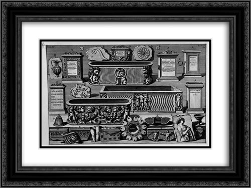 The Roman antiquities, t. 3, Plate XXVIII. Stones, sarcophagi and other objects found in burial chambers above 24x18 Black Ornate Wood Framed Art Print Poster with Double Matting by Piranesi, Giovanni Battista