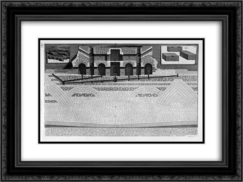 The Roman antiquities, t. 4, Plate VIII. Cutaway view of the Mausoleum of Hadrian and the Elio Bridge St. Angel 24x18 Black Ornate Wood Framed Art Print Poster with Double Matting by Piranesi, Giovanni Battista