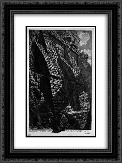 The Roman antiquities, t. 4, Plate X. Cutaway of the spurs that serve as buttresses to the great foundation of the Mausoleum of Adrian `helium 18x24 Black Ornate Wood Framed Art Print Poster with Double Matting by Piranesi, Giovanni Battista