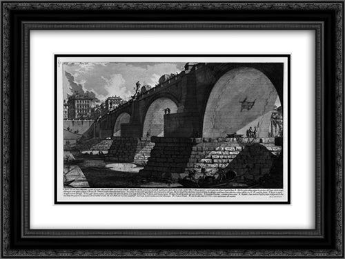 The Roman antiquities, t. 4, Plate XIII. Cross-section and construction details of Bridge St. Angel etc. 24x18 Black Ornate Wood Framed Art Print Poster with Double Matting by Piranesi, Giovanni Battista