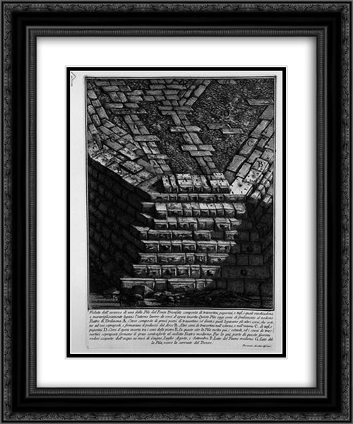 The Roman antiquities, t. 4, Plate XIV. View of Bridge St. Angel, from the Castle towards the road of Banks 20x24 Black Ornate Wood Framed Art Print Poster with Double Matting by Piranesi, Giovanni Battista