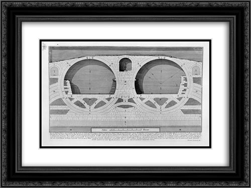 The Roman antiquities, t. 4, Plate XIX. Plan, elevation and details of construction of the Bridge of Four Heads 24x18 Black Ornate Wood Framed Art Print Poster with Double Matting by Piranesi, Giovanni Battista