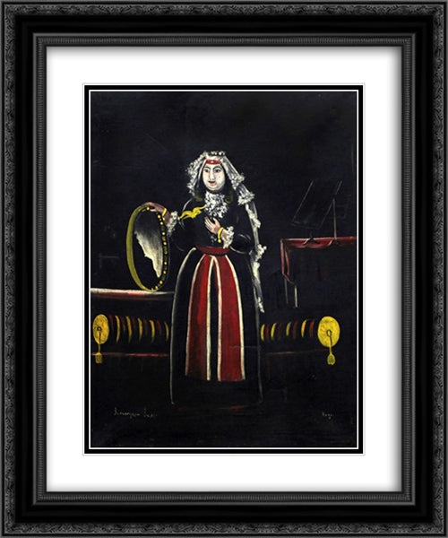 Georgian woman with tambourine 20x24 Black Ornate Wood Framed Art Print Poster with Double Matting by Pirosmani, Niko