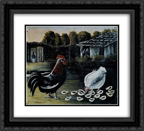 Hen with her chicks 22x20 Black Ornate Wood Framed Art Print Poster with Double Matting by Pirosmani, Niko