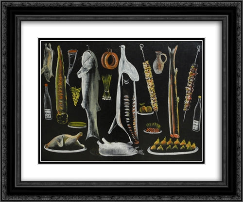 Still Life 24x20 Black Ornate Wood Framed Art Print Poster with Double Matting by Pirosmani, Niko