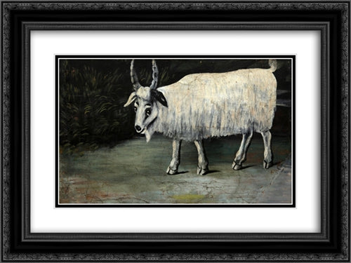 Goat 24x18 Black Ornate Wood Framed Art Print Poster with Double Matting by Pirosmani, Niko