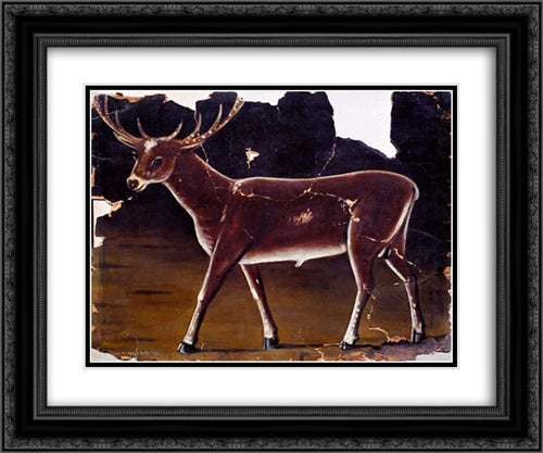 Deer 24x20 Black Ornate Wood Framed Art Print Poster with Double Matting by Pirosmani, Niko