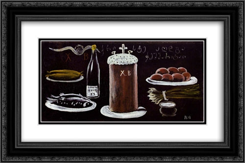 Still life 24x16 Black Ornate Wood Framed Art Print Poster with Double Matting by Pirosmani, Niko