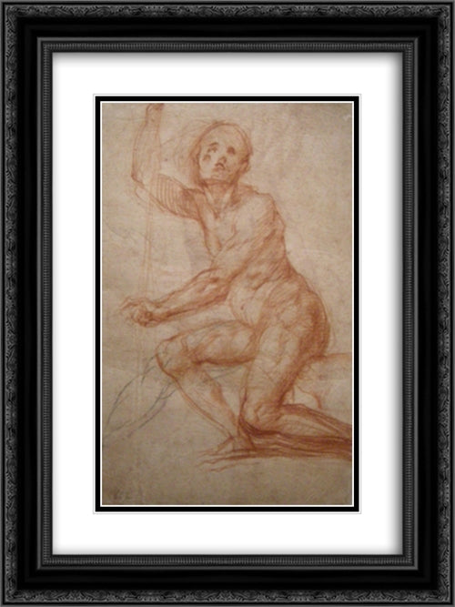 Study of a seated man 18x24 Black Ornate Wood Framed Art Print Poster with Double Matting by Pontormo, Jacopo