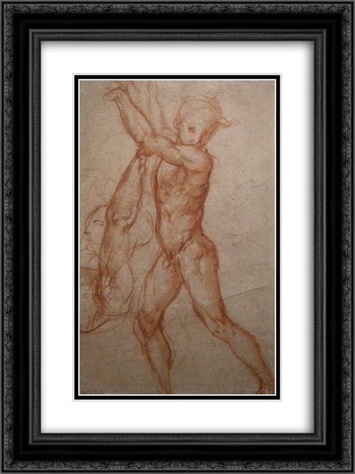 Study of nude 18x24 Black Ornate Wood Framed Art Print Poster with Double Matting by Pontormo, Jacopo