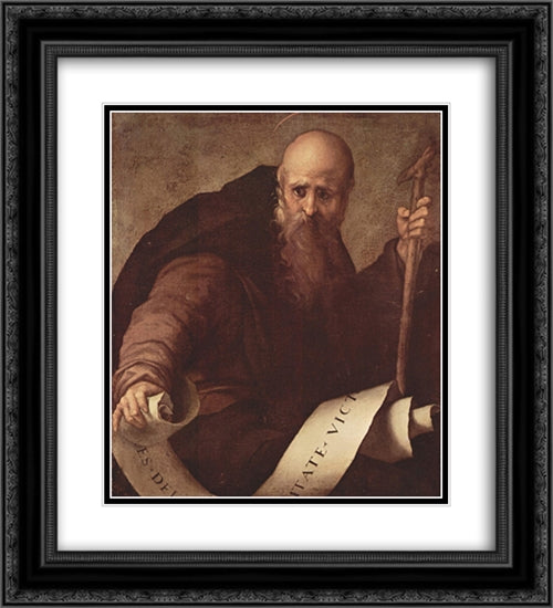 St. Anthony Abbot 20x22 Black Ornate Wood Framed Art Print Poster with Double Matting by Pontormo, Jacopo