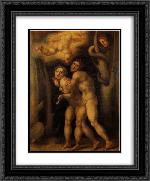 The Fall of Adam and Eve 20x24 Black Ornate Wood Framed Art Print Poster with Double Matting by Pontormo, Jacopo
