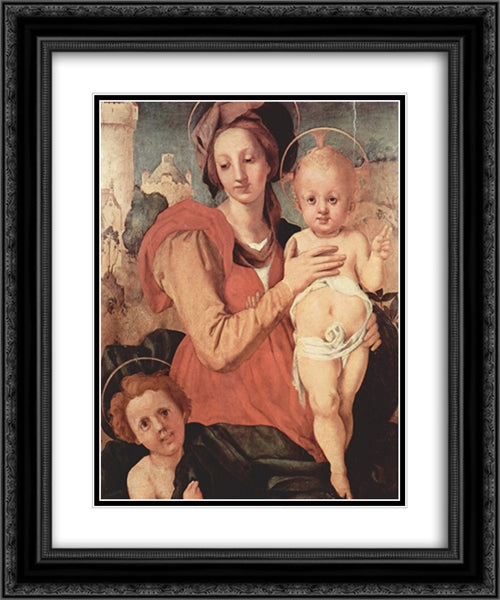 Madonna and Child with the Young Saint John 20x24 Black Ornate Wood Framed Art Print Poster with Double Matting by Pontormo, Jacopo