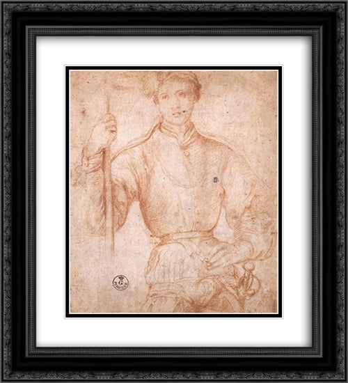 Halberdier 20x22 Black Ornate Wood Framed Art Print Poster with Double Matting by Pontormo, Jacopo