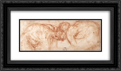 Two Nudes Compared 24x14 Black Ornate Wood Framed Art Print Poster with Double Matting by Pontormo, Jacopo