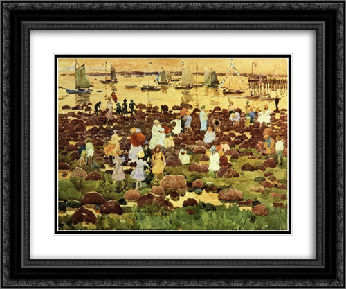 Revere Beach 24x20 Black Ornate Wood Framed Art Print Poster with Double Matting by Prendergast, Maurice