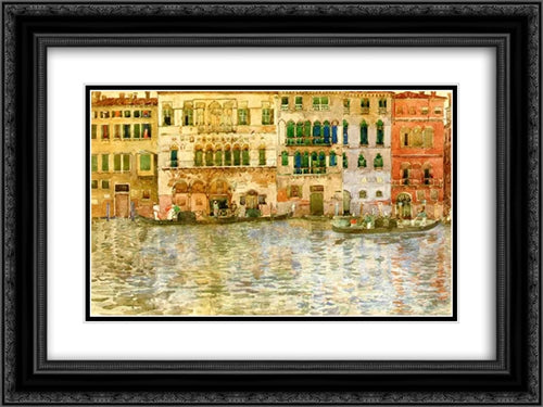 Venetian Palaces on The Grand Canal 24x18 Black Ornate Wood Framed Art Print Poster with Double Matting by Prendergast, Maurice
