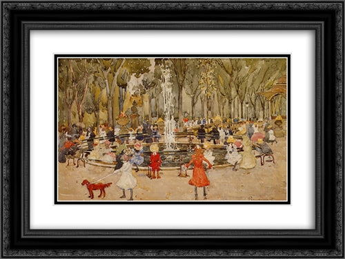 In Central Park, New York 24x18 Black Ornate Wood Framed Art Print Poster with Double Matting by Prendergast, Maurice