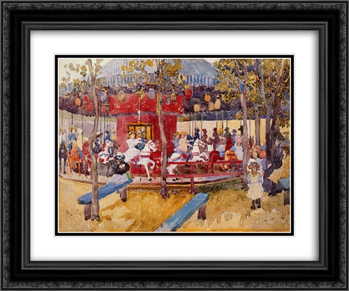 Merry Go Round, Nahant 24x20 Black Ornate Wood Framed Art Print Poster with Double Matting by Prendergast, Maurice