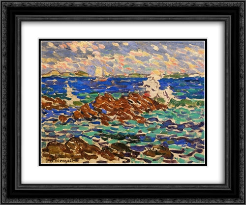 Seascape 24x20 Black Ornate Wood Framed Art Print Poster with Double Matting by Prendergast, Maurice