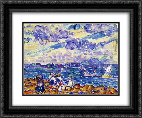 St. Malo 24x20 Black Ornate Wood Framed Art Print Poster with Double Matting by Prendergast, Maurice