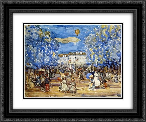 The Balloon 24x20 Black Ornate Wood Framed Art Print Poster with Double Matting by Prendergast, Maurice