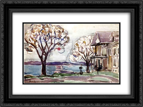 House by the Sea 24x18 Black Ornate Wood Framed Art Print Poster with Double Matting by Prendergast, Maurice