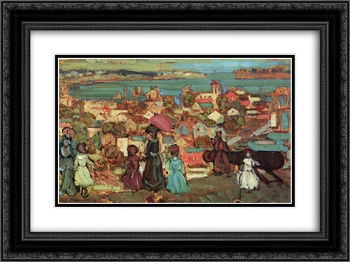 Village by the Sea 24x18 Black Ornate Wood Framed Art Print Poster with Double Matting by Prendergast, Maurice
