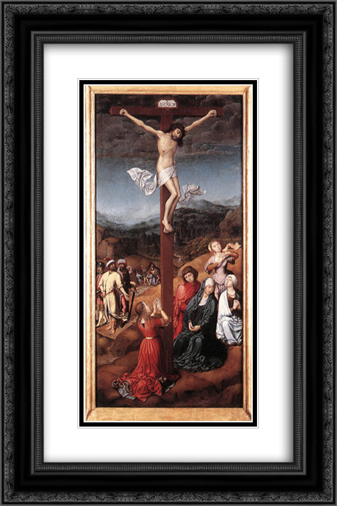 Crucifixion 16x24 Black Ornate Wood Framed Art Print Poster with Double Matting by Provoost, Jan