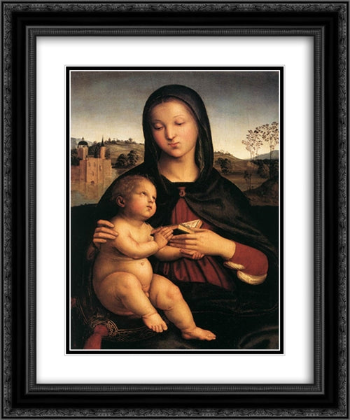 Madonna and Child 20x24 Black Ornate Wood Framed Art Print Poster with Double Matting by Raphael