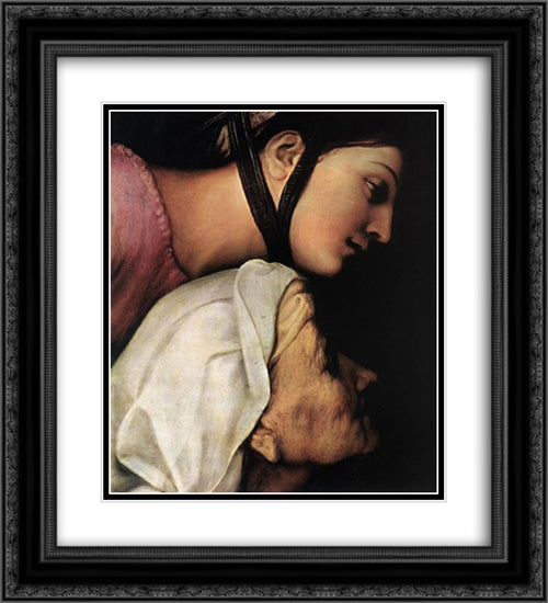Madonna of the Cloth (detail) 20x22 Black Ornate Wood Framed Art Print Poster with Double Matting by Raphael