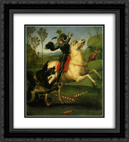 St. George and the Dragon 20x22 Black Ornate Wood Framed Art Print Poster with Double Matting by Raphael