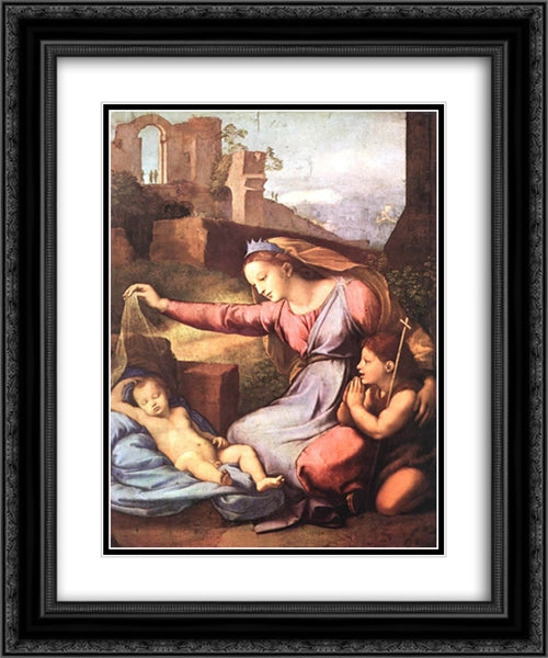 The Madonna of the Blue Diadem or The Madonna of the Veil 20x24 Black Ornate Wood Framed Art Print Poster with Double Matting by Raphael