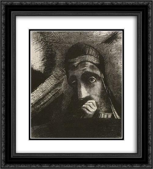 Face of Mystery 20x22 Black Ornate Wood Framed Art Print Poster with Double Matting by Redon, Odilon