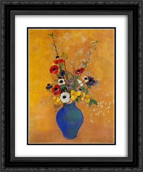 Vase of Flowers 20x24 Black Ornate Wood Framed Art Print Poster with Double Matting by Redon, Odilon