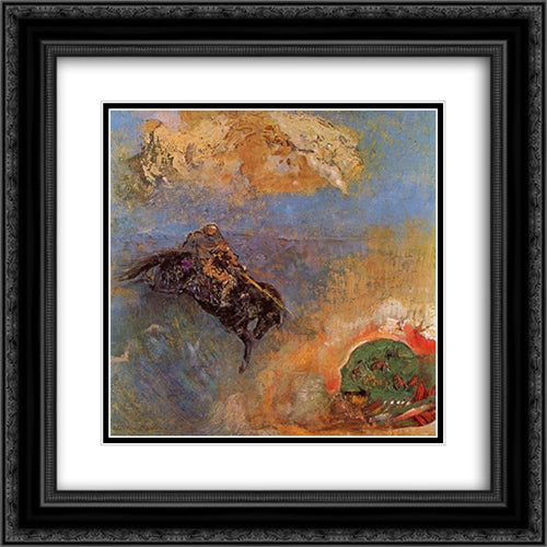 Roger and Angelica 20x20 Black Ornate Wood Framed Art Print Poster with Double Matting by Redon, Odilon