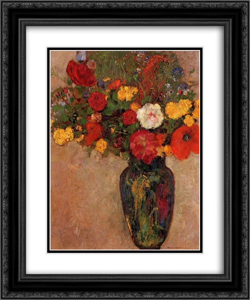 Vase of Flowers 20x24 Black Ornate Wood Framed Art Print Poster with Double Matting by Redon, Odilon