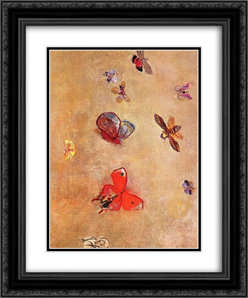 Butterflies 20x24 Black Ornate Wood Framed Art Print Poster with Double Matting by Redon, Odilon
