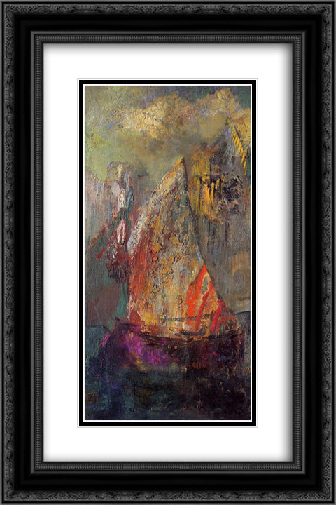 A boat 16x24 Black Ornate Wood Framed Art Print Poster with Double Matting by Redon, Odilon