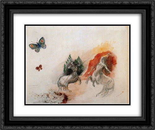 Combat of Centaurs 24x20 Black Ornate Wood Framed Art Print Poster with Double Matting by Redon, Odilon