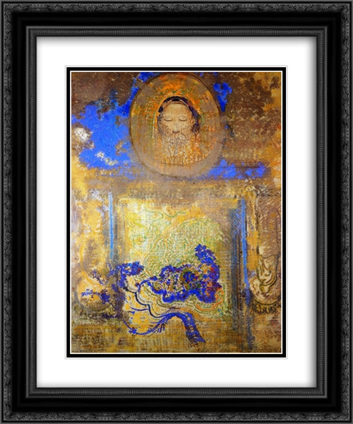 Evocation (Head of Christ or Inspiration from a Mosaic in Ravenna) 20x24 Black Ornate Wood Framed Art Print Poster with Double Matting by Redon, Odilon