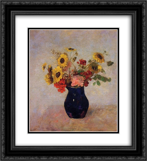 Vase of Flowers 20x22 Black Ornate Wood Framed Art Print Poster with Double Matting by Redon, Odilon