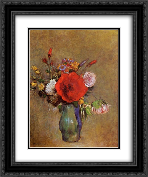 Vase of Flowers 20x24 Black Ornate Wood Framed Art Print Poster with Double Matting by Redon, Odilon