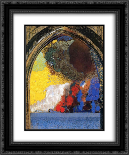 Woman In Profile Under A Gothic Arch 20x24 Black Ornate Wood Framed Art Print Poster with Double Matting by Redon, Odilon