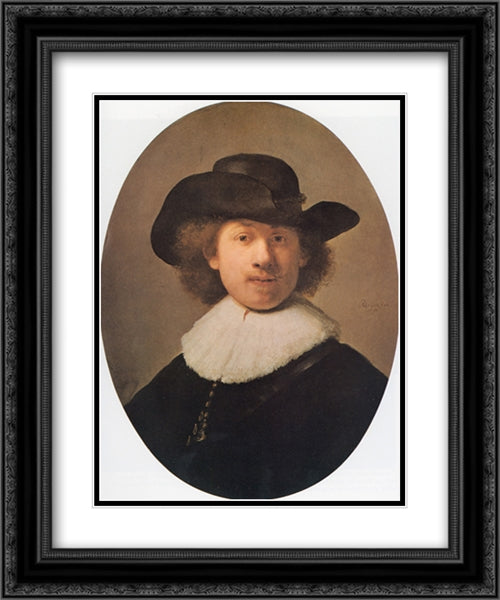 Self-portrait 20x24 Black Ornate Wood Framed Art Print Poster with Double Matting by Rembrandt
