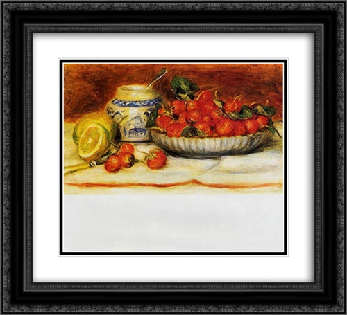 Strawberries 22x20 Black Ornate Wood Framed Art Print Poster with Double Matting by Renoir, Pierre Auguste
