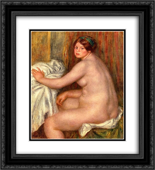 Seated Bather 20x22 Black Ornate Wood Framed Art Print Poster with Double Matting by Renoir, Pierre Auguste